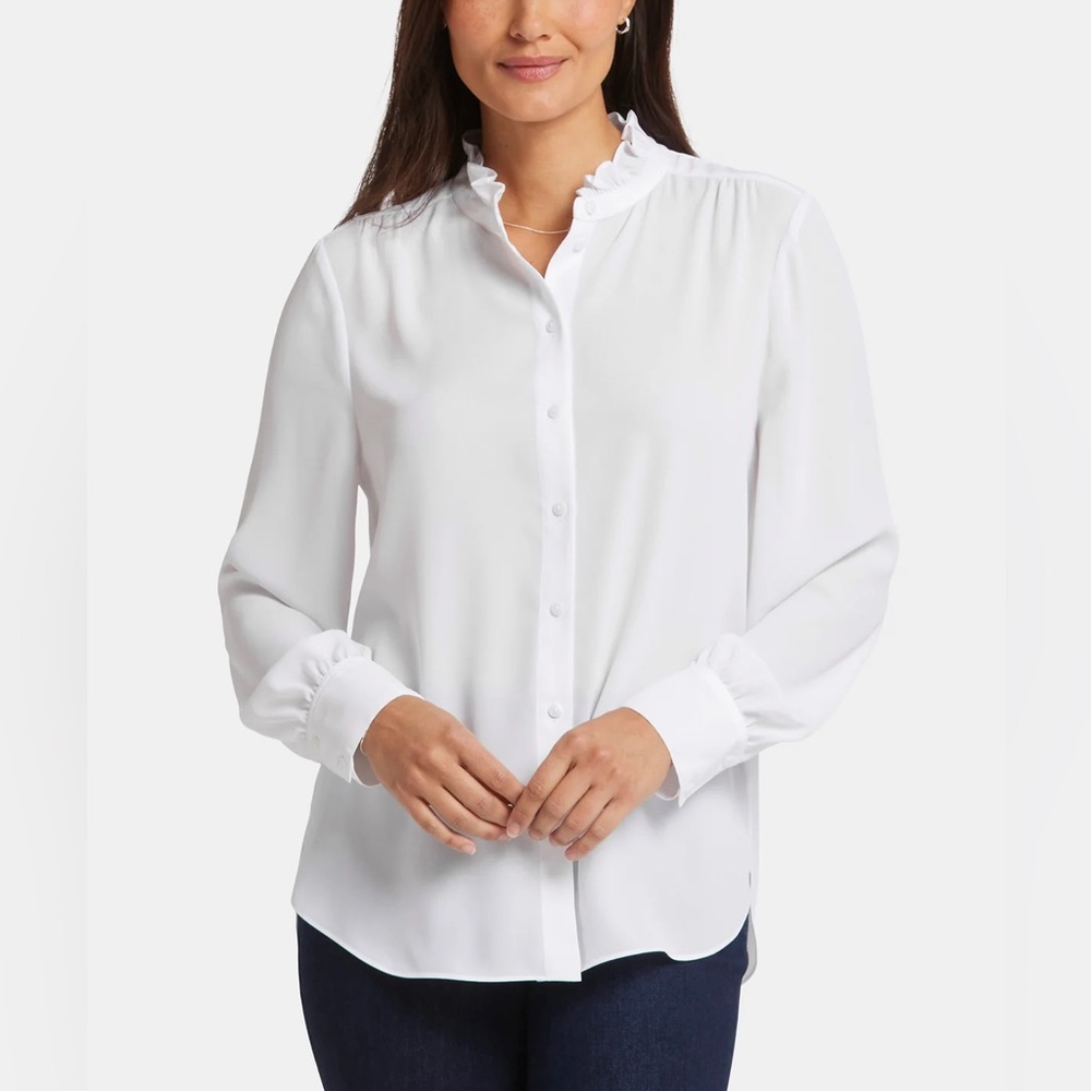 NWT NYDI Ruffle Neck Blouse Optic White from Nordstrom Sz S Retail $89
